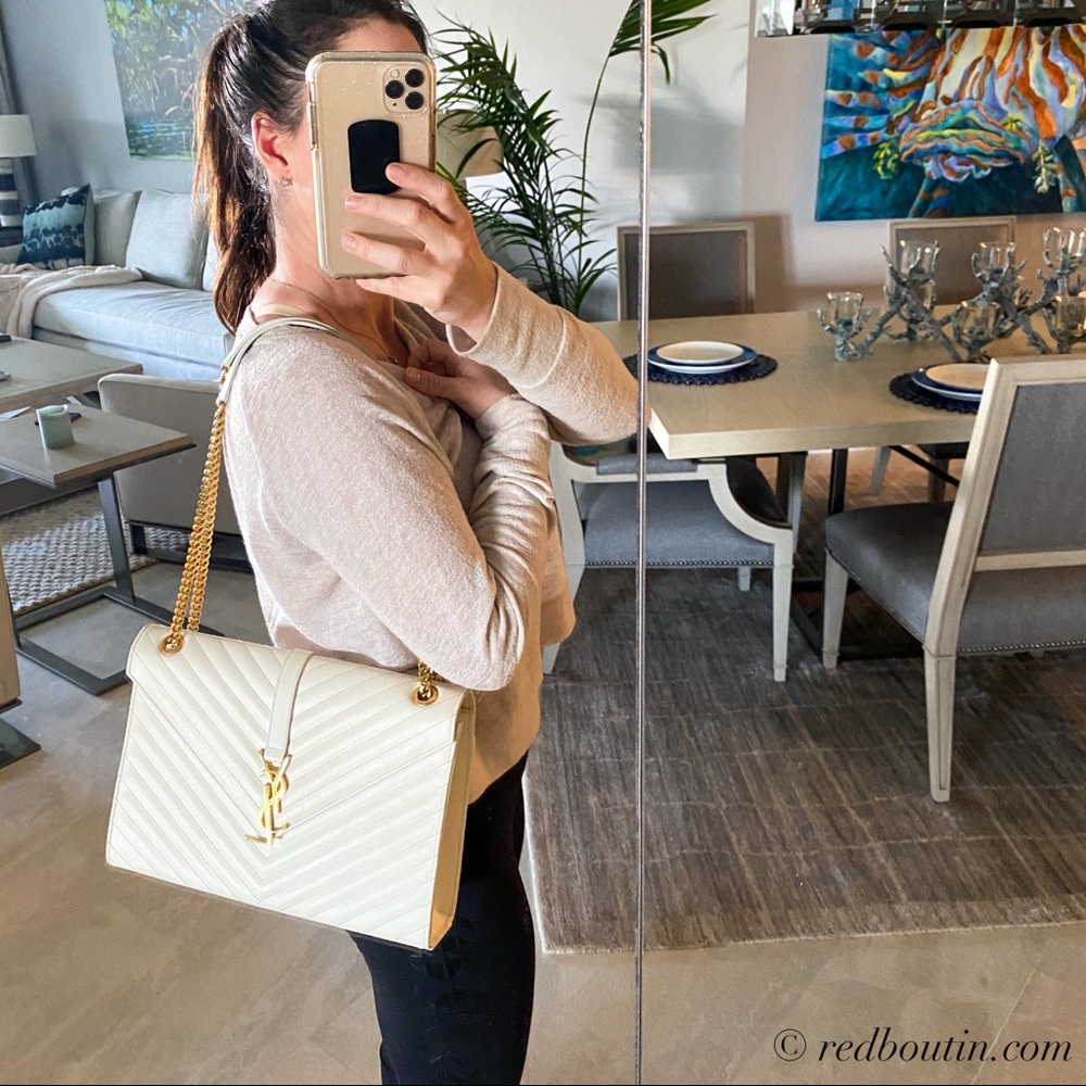 ♥️Sold Laurent YSL grained leather envelope bag LG - Picture 7 of 8